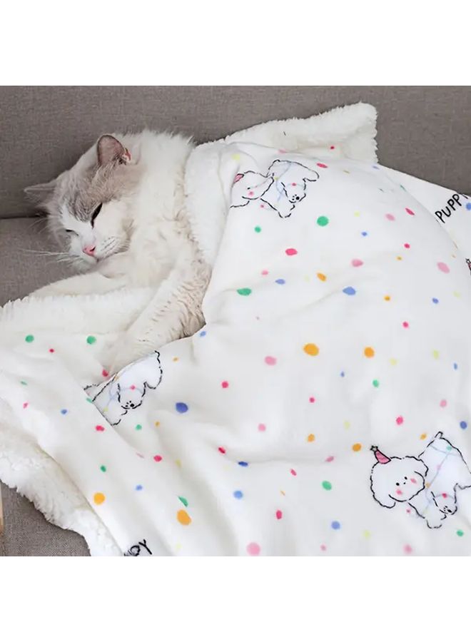 1pc Double Layer Thickened Pet Blanket Black And White Spots Soft Fluffy Cat Blanket With Cute Cartoon Print Warm Cozy For Indoor Cats Ideal Winter Bedding For Small To Medium Pets Plush Material Size 15.75 23.62 Inch - Image 3