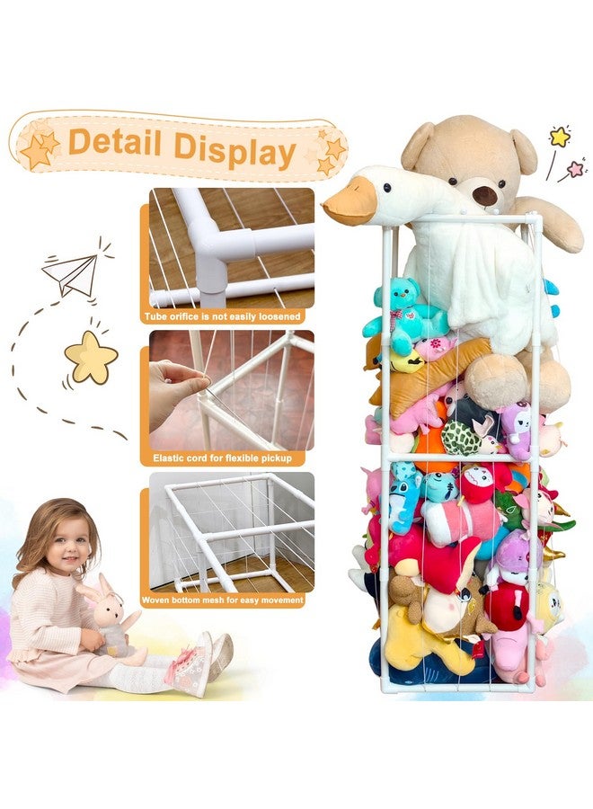 Cerpourt Stuffed Animal Storage,PVC Tube Zoo Stuffed Animal Holder with Elastic Band,Space Save Vertical Kids Plush Toy Organizer,Ideal for Boys Girls Nursery Playroom Kidroom Bedroom-White - Image 3