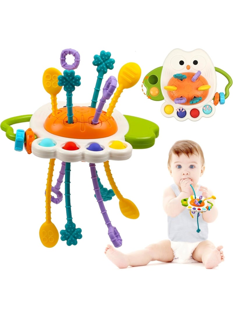 KASTWAVE Montessori Sensory Toys for Babies, Infant 6-12 Months Pull String Toy, Silicone Pull String Teething Toy, Baby Infant Fidget Travel Toys, Boys Girls Birthday Gifts (Owl) - Image 1