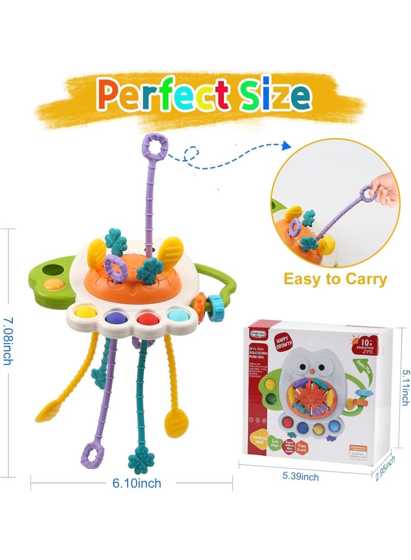 KASTWAVE Montessori Sensory Toys for Babies, Infant 6-12 Months Pull String Toy, Silicone Pull String Teething Toy, Baby Infant Fidget Travel Toys, Boys Girls Birthday Gifts (Owl) - Image 5