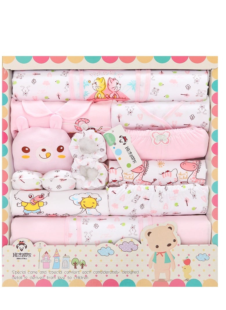 MIXDE 18PCS Newborn Baby Gifts Set, Newborns Layette Gift for Girl Boys, Infant Essential Clothes Accessories, Premium Cotton Babies' Pant and Top Sets, with Beautifully Packaged Boxes and Prints 