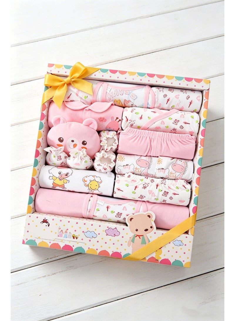 MIXDE 18PCS Newborn Baby Gifts Set, Newborns Layette Gift for Girl Boys, Infant Essential Clothes Accessories, Premium Cotton Babies' Pant and Top Sets, with Beautifully Packaged Boxes and Prints - Image 1