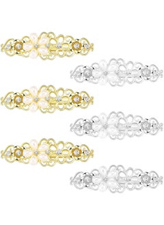 Geosar Geosar 6 Pieces Pearl Hair Barrettes Rhinestone Bridal Hair Clips French Barrette Silver Gold Crystal Vintage Hairpins Decorative Accessories for Women Wedding Bride Bridesmaid 