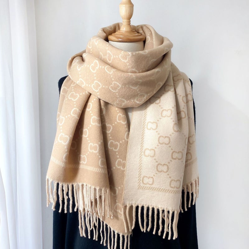Double-Sided Red Imitation Cashmere Scarf For Women In Winter Wedding Celebration Chinese Red Tassel Customer Gift Shawl - Image 1