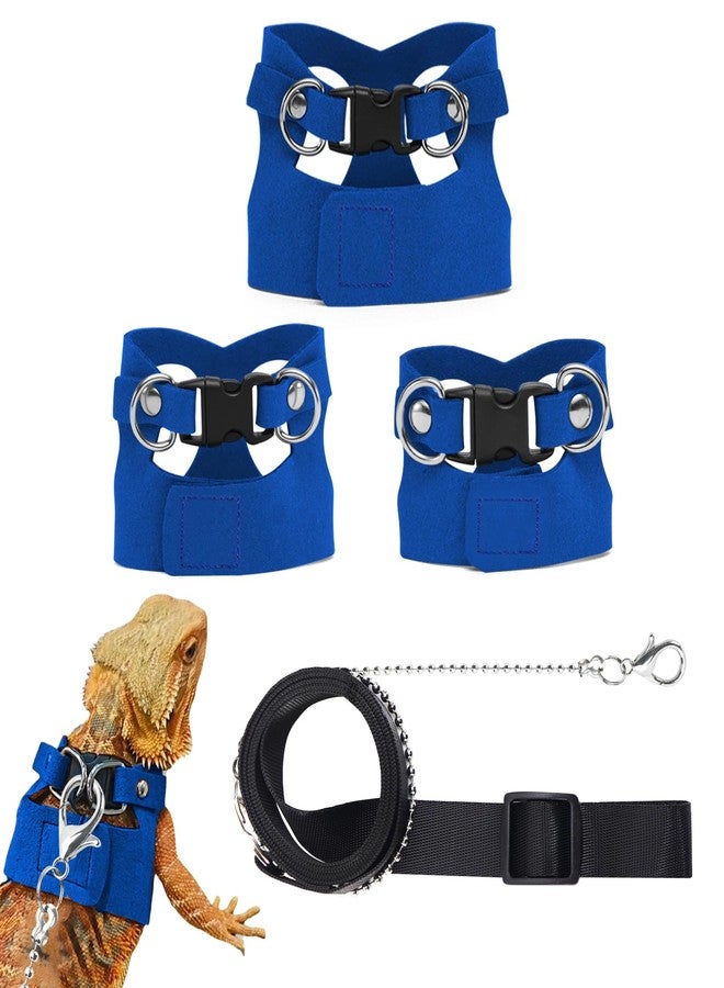 VOXGET 3 Pack Bearded Dragon Leash and Harness Set for Small Animals, 6.5FT Leash with 3 Sizes Adjustable Harness for Lizard Walking Adventure, Soft Vest Clothes for Squirrel Reptile Lovers -Blue - Image 1