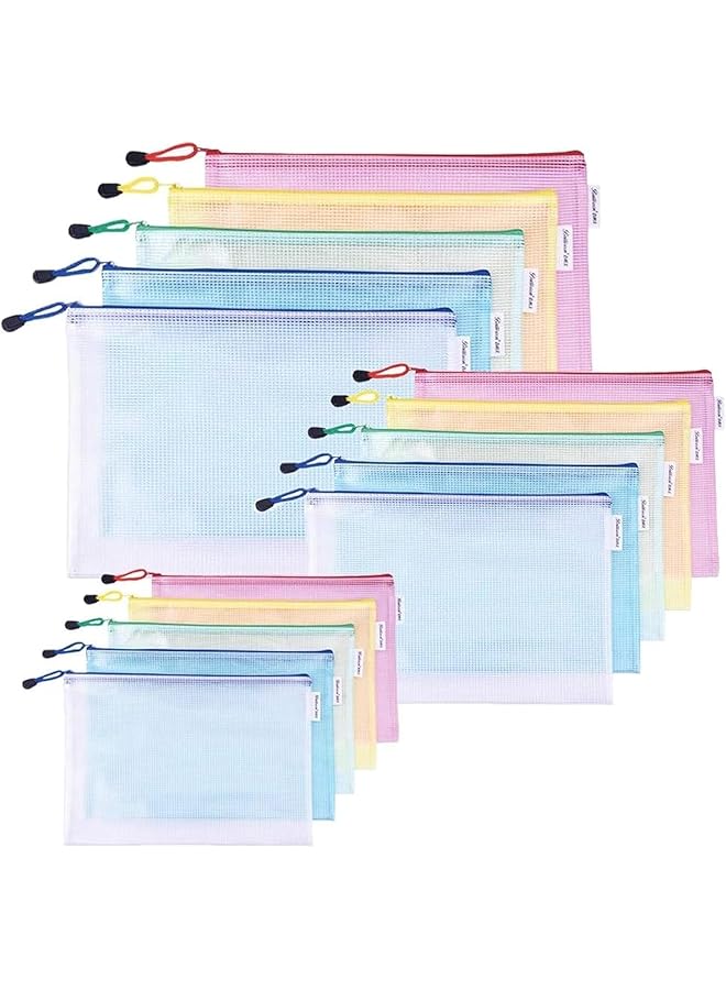 erorex 15 Pack Mesh Zipper Pouch Document Bag A3 A4 A5 Size Each Size 5Pcs 5 Color Zipper Bags For Office Home And Business Travel  - Image 1