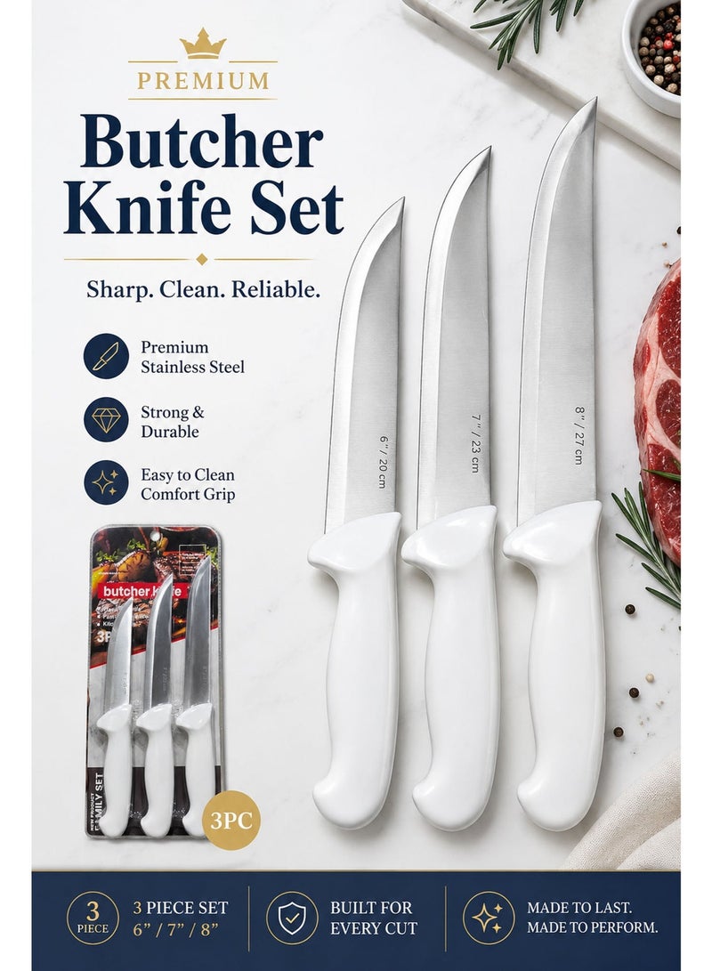3 Piece Butcher Knife Set, Stainless Steel Meat Cutting Knives (6", 7" & 8"), Sharp Kitchen Butcher Knives with Ergonomic Handles - Image 4