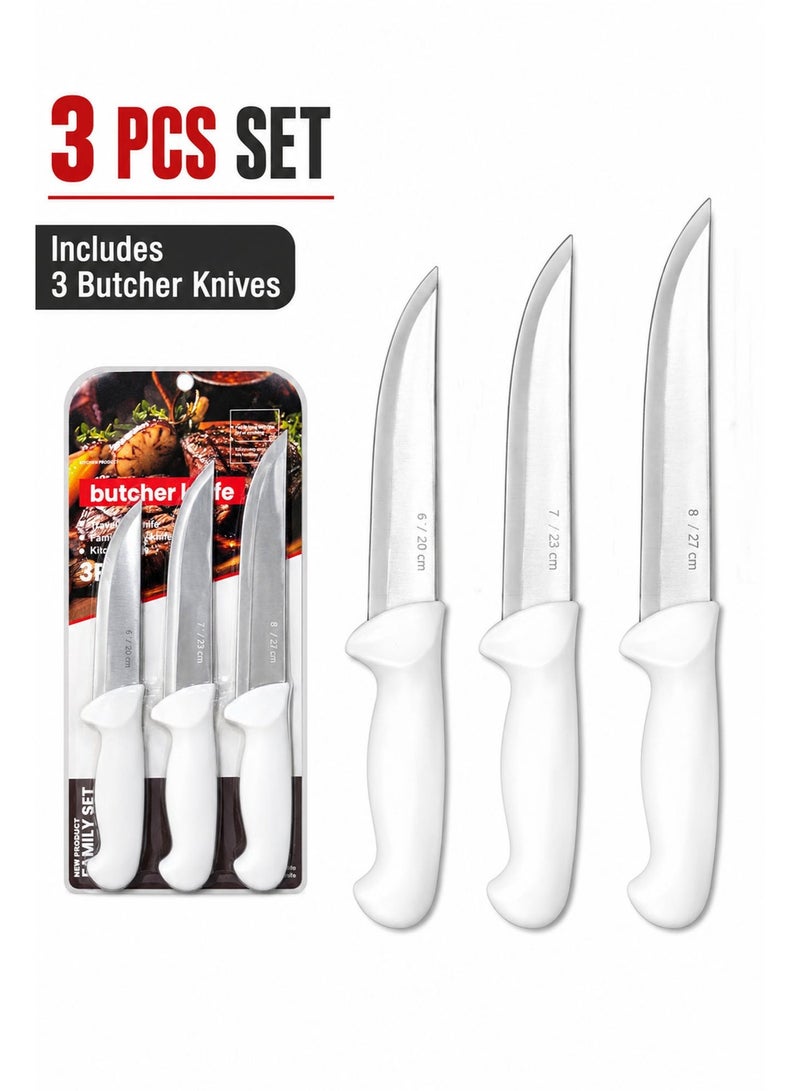 3 Piece Butcher Knife Set, Stainless Steel Meat Cutting Knives (6", 7" & 8"), Sharp Kitchen Butcher Knives with Ergonomic Handles - Image 5