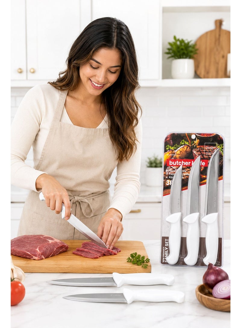 3 Piece Butcher Knife Set, Stainless Steel Meat Cutting Knives (6", 7" & 8"), Sharp Kitchen Butcher Knives with Ergonomic Handles - Image 3