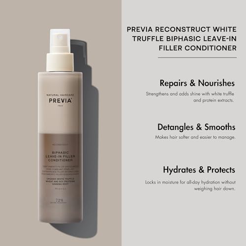 PREVIA Hydrating Biphasic Leave-In Conditioner Spray | Moisturizing & Anti-Frizz Reconstructive Treatment with White Truffle | Detangle & Repair Dry Damaged Hair | Vanilla & Bergamot Scent | 6.7 oz - Image 2