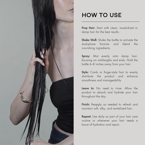 PREVIA Hydrating Biphasic Leave-In Conditioner Spray | Moisturizing & Anti-Frizz Reconstructive Treatment with White Truffle | Detangle & Repair Dry Damaged Hair | Vanilla & Bergamot Scent | 6.7 oz - Image 4