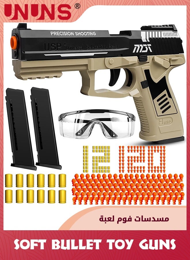 UNUNS Soft Bullets Toy Gun,Automatic Reloading Rebound And Shell Ejecting Gun,Soft Foam Blaster  Pistol Shooting Games,Education Model Toys,Ideal Gift For 8+ Kids Boys Girls Teens Adults,Sand Black - Image 1