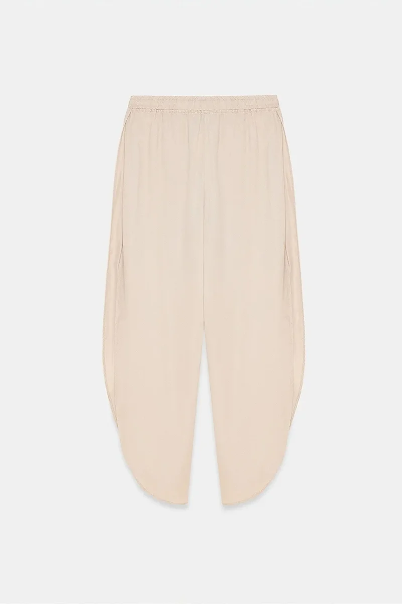 Dilvin Beige Natural DILVIN Women's Tencel Wide-Leg Crepe Trousers With Slit for Women | Best Price UAE