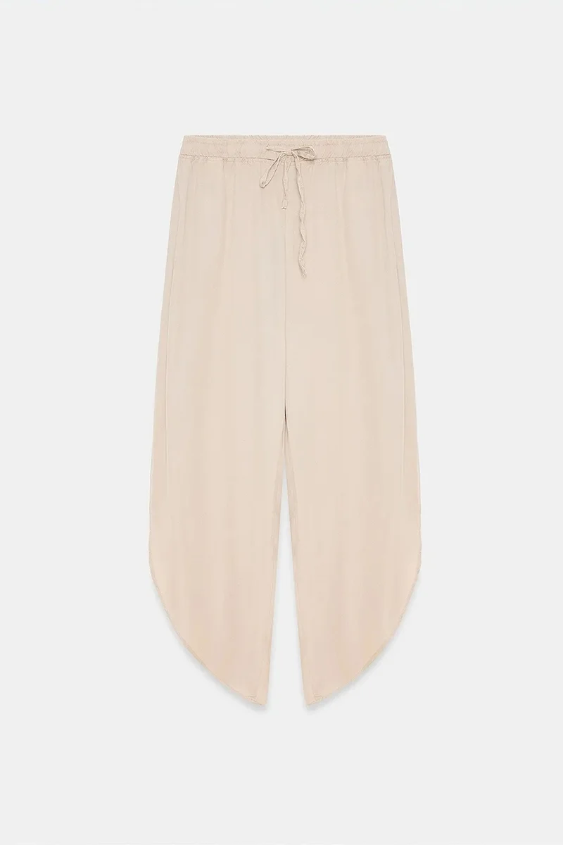 Dilvin Beige Natural DILVIN Women's Tencel Wide-Leg Crepe Trousers With Slit for Women | Best Price UAE
