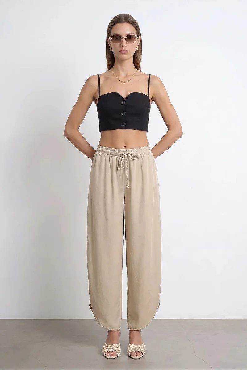 DILVIN Women's Tencel Wide-Leg Crepe Trousers With Slit