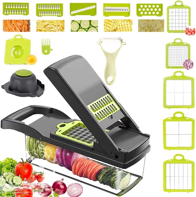 Innovative 16-in-1 vegetable slicer and slicer with a tray for slicing vegetables, fruits, potatoes, and onions - Image 1