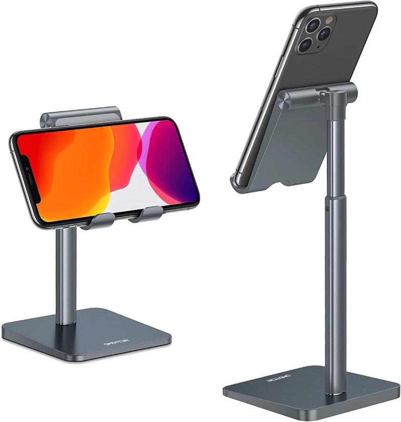 Omoton حامل هاتف محمول، قابل للتعديل بزاوية وارتفاع، قاعدة هاتف مكتبي لحامل iPhone Air/17 Pro Max/11 Pro/XS Max/XR، Samsung Galaxy S20/S10/S9/S8 وهواتف أخرى (3.5-7.0 بوصة)، رمادي - Image 1