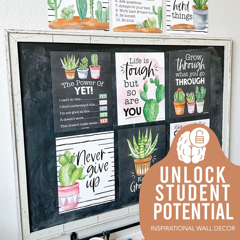 Hadley Designs Motivational Posters for Classroom - 9 Growth Mindset Wall Art for Teachers, Durable Classroom Decorations for Elementary & Middle School, Teacher Supplies, Cactus Theme - Image 5
