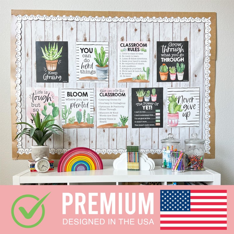Hadley Designs Motivational Posters for Classroom - 9 Growth Mindset Wall Art for Teachers, Durable Classroom Decorations for Elementary & Middle School, Teacher Supplies, Cactus Theme - Image 3