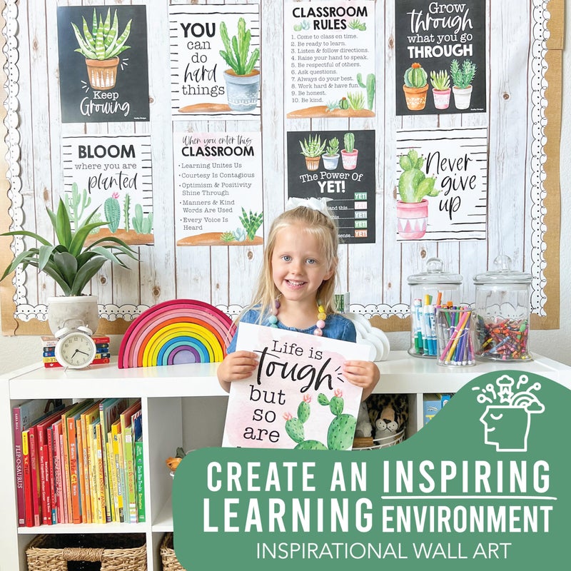 Hadley Designs Motivational Posters for Classroom - 9 Growth Mindset Wall Art for Teachers, Durable Classroom Decorations for Elementary & Middle School, Teacher Supplies, Cactus Theme - Image 4