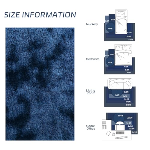 duduta Navy Blue Fluffy Plush Runner Rugs 2x6 ft Tie Dye Rectangle Shag Rug for Bedroom Dorm Living Room Kids Room Machine Washable AntiSlip - Image 3
