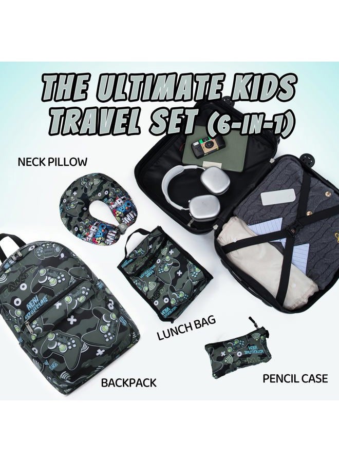 Rosamo Kid's Luggage Set 6 Piece Suitcase Set 16" Hardside Luggage with Spinner Wheels Girls Boys Carry on Luggage Travel Rolling Luggage Airline Approved, Black, Joystick - Image 5