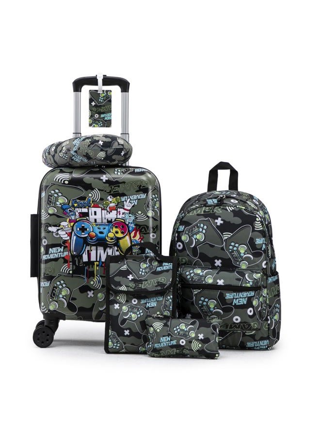 Rosamo Kid's Luggage Set 6 Piece Suitcase Set 16" Hardside Luggage with Spinner Wheels Girls Boys Carry on Luggage Travel Rolling Luggage Airline Approved, Black, Joystick - Image 1