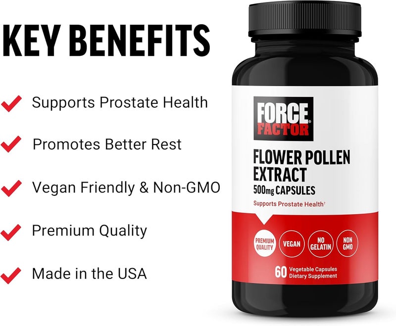 FORCE FACTOR Flower Pollen Prostate Support Supplement for Mens Health Prostate Health Supplement 500mg Flower Pollen Capsules Vegan No Gelatin NonGMO 60 Capsules - Image 2