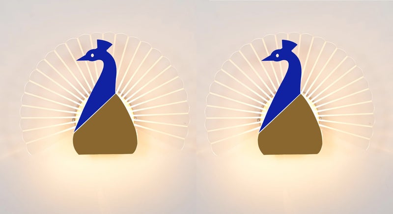 Groeien Pack of 2 | 15watt LED Sconce Peacock Shape Modern Transparent Indoor Home Acrylic Wall Lamp for Bedroom, Livingroom, Indoor- Warm White (Peacock) - Image 1