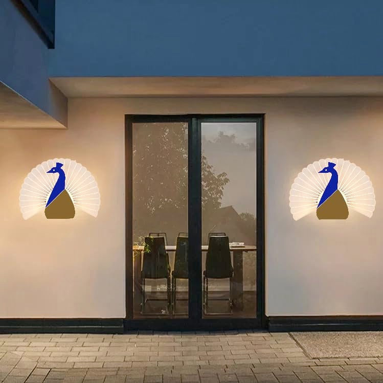 Groeien Pack of 2 | 15watt LED Sconce Peacock Shape Modern Transparent Indoor Home Acrylic Wall Lamp for Bedroom, Livingroom, Indoor- Warm White (Peacock) - Image 3