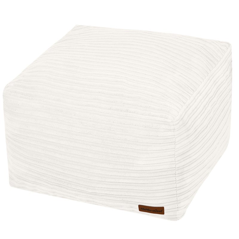 MeMoreCool Square Stuffed Pouf Ottoman Foot Rest, Stripe Furry Floor Pouf Foot Stool with Foam Chunk Filling, Soft Fluffy Stuffed Ottoman Footrest for Living Room, Corduroy Beige - Image 1