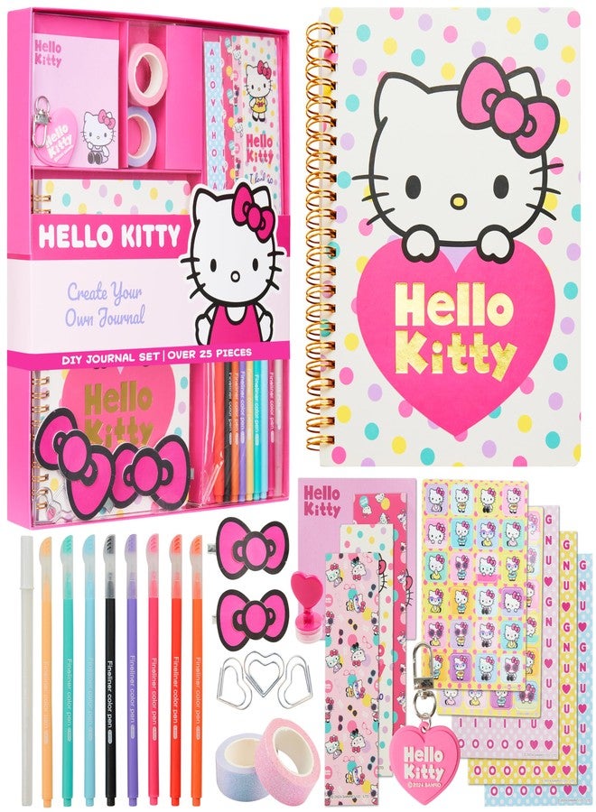 Hello Kitty مجموعة دفتر يوميات هالو كيتي DIY للفتيات المراهقات كاواي A5 دفتر ملاحظات حلزوني مشابك شعر سلسلة مفاتيح علامة مرجعية ملصقات أشياء لطيفة هدايا أنمي للفتيات - Image 1