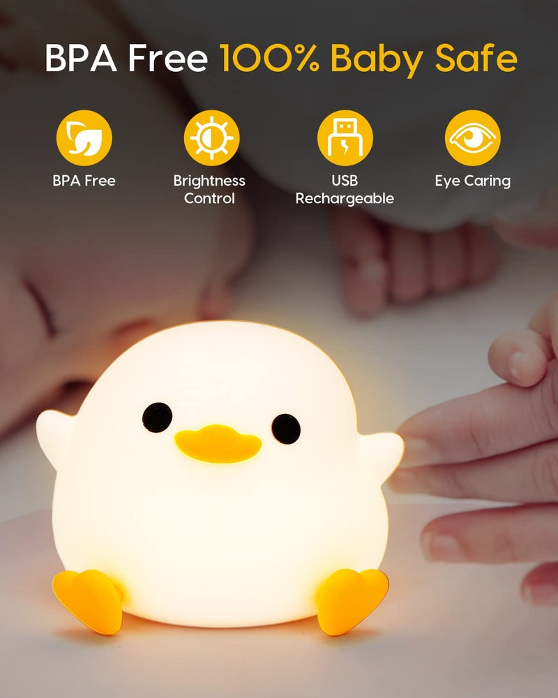 Amaredom DoDo Duck Night Light, Cute Duck Lamp, Silicone Dimmable Nursery Nightlight, Rechargeable LED Bedside Lamp with 20 Minutes Timer & Tap Control Baby Girls Women Bedrooms, Living Room - Image 5