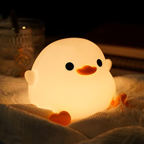 Amaredom DoDo Duck Night Light, Cute Duck Lamp, Silicone Dimmable Nursery Nightlight, Rechargeable LED Bedside Lamp with 20 Minutes Timer & Tap Control Baby Girls Women Bedrooms, Living Room - Image 1