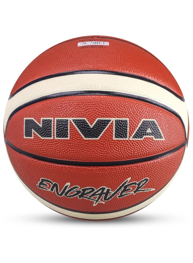 Nivia Engraver Size 7 Rubber Basketball with Soft Pebbled Grip 14-Panel Molded Construction, Butyl Thread-Wound Bladder, Indoor & Outdoor Training and Match Ball - Image 1