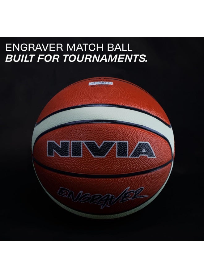Nivia Engraver Size 7 Rubber Basketball with Soft Pebbled Grip 14-Panel Molded Construction, Butyl Thread-Wound Bladder, Indoor & Outdoor Training and Match Ball - Image 2