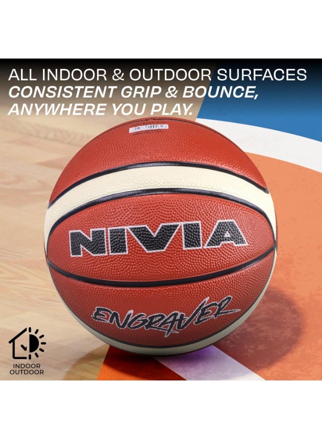 Nivia Engraver Size 7 Rubber Basketball with Soft Pebbled Grip 14-Panel Molded Construction, Butyl Thread-Wound Bladder, Indoor & Outdoor Training and Match Ball - Image 3