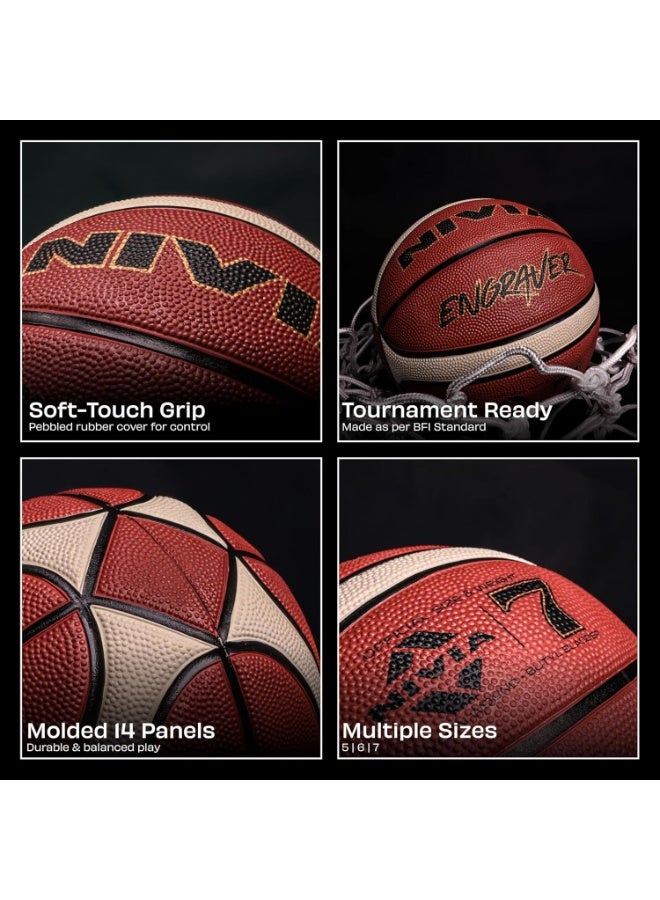 Nivia Engraver Size 7 Rubber Basketball with Soft Pebbled Grip 14-Panel Molded Construction, Butyl Thread-Wound Bladder, Indoor & Outdoor Training and Match Ball - Image 5
