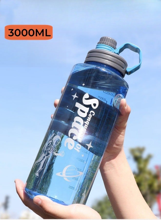 Space Outdoor Multifunctional Large Capacity Water Bottle Sports Water Bottle with Filter Blue 3000ML - Image 1