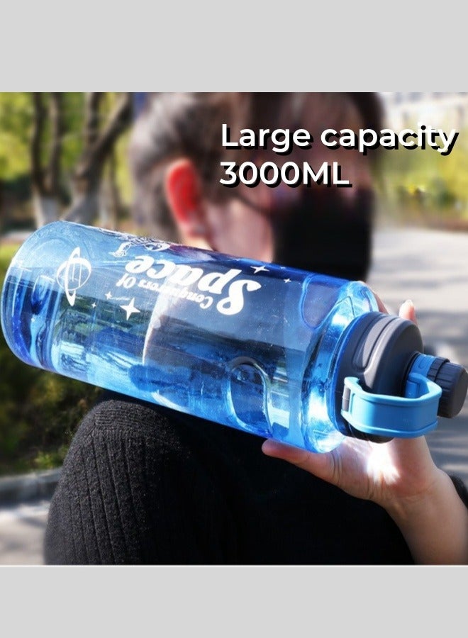 Space Outdoor Multifunctional Large Capacity Water Bottle Sports Water Bottle with Filter Blue 3000ML - Image 4