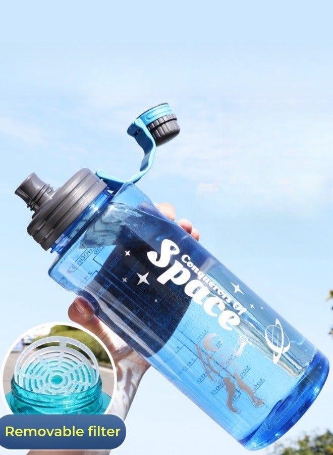 Space Outdoor Multifunctional Large Capacity Water Bottle Sports Water Bottle with Filter Blue 3000ML - Image 3