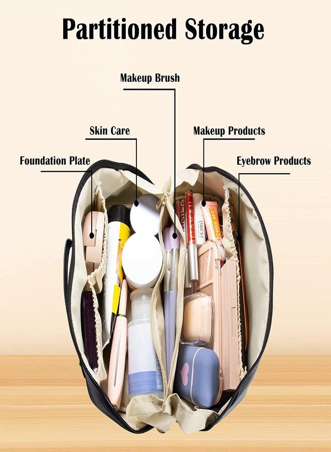 JAPP Large Capacity Travel Cosmetic Bag with Handle and Divider - Multifunctional Makeup Bag for Easy Access, Waterproof- (Black), 10CM - Image 5