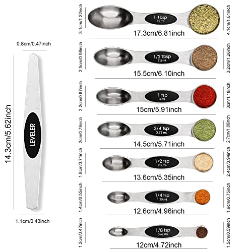 BIDFUL Magnetic Measuring Spoons Set with Leveler, Stackable Stainless Steel Tablespoons for Baking, Fits in Spice Jars - Image 2