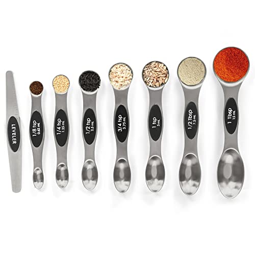 BIDFUL Magnetic Measuring Spoons Set with Leveler, Stackable Stainless Steel Tablespoons for Baking, Fits in Spice Jars - Image 1
