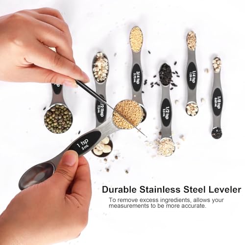 BIDFUL Magnetic Measuring Spoons Set with Leveler, Stackable Stainless Steel Tablespoons for Baking, Fits in Spice Jars - Image 4