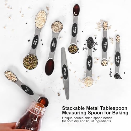 BIDFUL Magnetic Measuring Spoons Set with Leveler, Stackable Stainless Steel Tablespoons for Baking, Fits in Spice Jars - Image 5