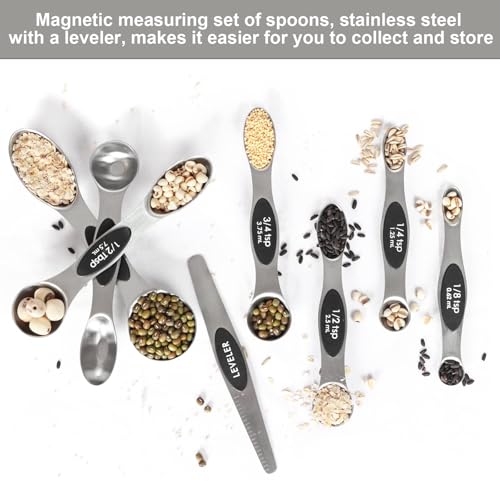 BIDFUL Magnetic Measuring Spoons Set with Leveler, Stackable Stainless Steel Tablespoons for Baking, Fits in Spice Jars - Image 3