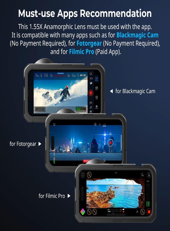 SMALLRIG عدسة أنامورفيك SmallRig 1.55XT للهاتف، عدسة سينمائية عريضة 2.76:1 مع توهج أزرق لحامل الهاتف T-mount، عدسة أنامورفيك مع مشبك عدسة لهواتف iPhone 15 14 13 12، وللسلسلة Samsung S22 S21 - 3578B - Image 2
