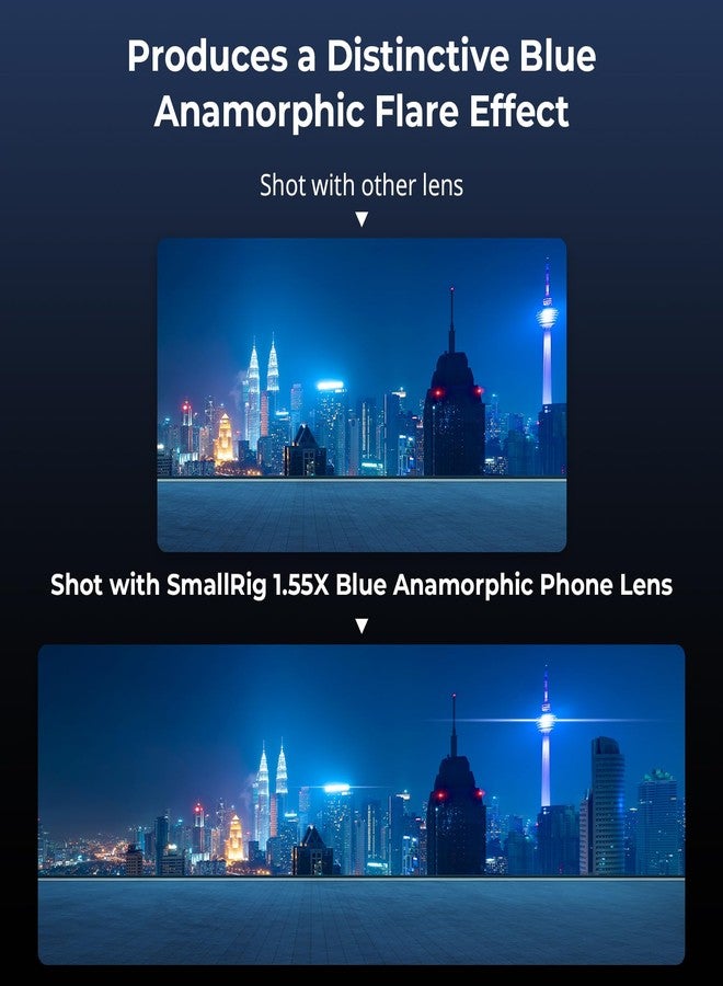 SMALLRIG عدسة أنامورفيك SmallRig 1.55XT للهاتف، عدسة سينمائية عريضة 2.76:1 مع توهج أزرق لحامل الهاتف T-mount، عدسة أنامورفيك مع مشبك عدسة لهواتف iPhone 15 14 13 12، وللسلسلة Samsung S22 S21 - 3578B - Image 4