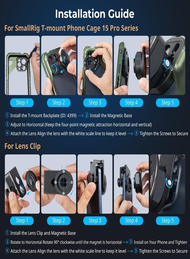 SMALLRIG عدسة أنامورفيك SmallRig 1.55XT للهاتف، عدسة سينمائية عريضة 2.76:1 مع توهج أزرق لحامل الهاتف T-mount، عدسة أنامورفيك مع مشبك عدسة لهواتف iPhone 15 14 13 12، وللسلسلة Samsung S22 S21 - 3578B - Image 5